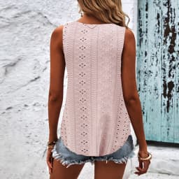 2024 New Summer Women's Hollow Out Breathable Sleeveless T-Shirt V-neck Vest Female with Jacquard Cross Solid Strap Top