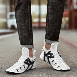 YRZL White Sneakers Men High Top Comfortable Breathable Mesh Casual Shoes Socks Shoes Big Size 47 Outdoor Walking Shoes for Men