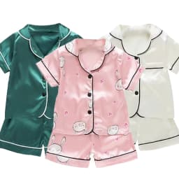 Boys Girls Ice silk satin Cartoon printing Tops Pants Set home Wear Children's pajamas set Baby suit Kids Clothes Toddler