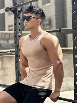 Men's Vest Elasticity Stripe Round Neck Oversized Sleeveless T-Shirt Gym Sports Fitness Running Training Bodybuilding Tank Top