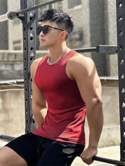 Men's Vest Elasticity Stripe Round Neck Oversized Sleeveless T-Shirt Gym Sports Fitness Running Training Bodybuilding Tank Top