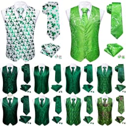 30 Colors Designer Green Vest for Men Clover Paisley Plaid V Neck Waistcoat Tie Set Wedding St.Patrick's Day