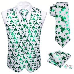 30 Colors Designer Green Vest for Men Clover Paisley Plaid V Neck Waistcoat Tie Set Wedding St.Patrick's Day