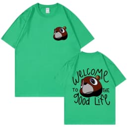 Kanye West Graduation Bea The Good Life Print T Shirt Men Women's Vintage High Quality T-shirt Hip Hop Punk T Shirts Streetwear