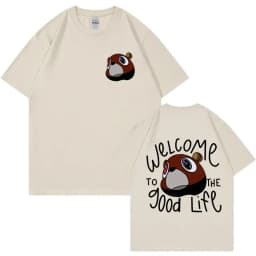 Kanye West Graduation Bea The Good Life Print T Shirt Men Women's Vintage High Quality T-shirt Hip Hop Punk T Shirts Streetwear