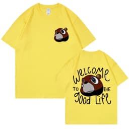 Kanye West Graduation Bea The Good Life Print T Shirt Men Women's Vintage High Quality T-shirt Hip Hop Punk T Shirts Streetwear