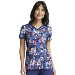 Dandelion Print Medical Uniforms Nursing Short Sleeve Tops V-Neck Patched Pocket Nursing Uniforms Women Working Clothes
