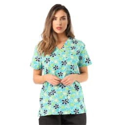 Dandelion Print Medical Uniforms Nursing Short Sleeve Tops V-Neck Patched Pocket Nursing Uniforms Women Working Clothes