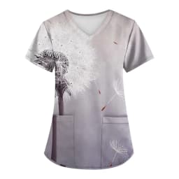 Dandelion Print Medical Uniforms Nursing Short Sleeve Tops V-Neck Patched Pocket Nursing Uniforms Women Working Clothes