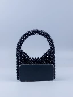 New black corner bead beaded bag with versatile and niche design, portable woven bag
