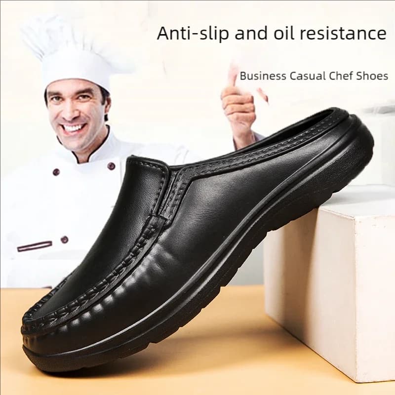 Chef shoes summer new plus size baotou half slippers non slip oil resistant business casual men's chef shoes breathable EVA shoe
