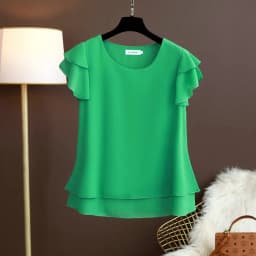 Fashion Brand Summer Oversized Loose and Thin Casual Blouse Top Short Sleeve Chiffon Top White Blouse Green Women’s Tops M-6XL
