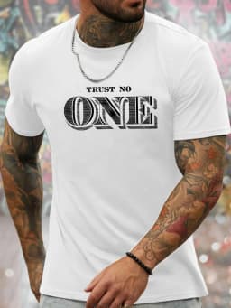 Men's Summer Casual Loose Size 100% Cotton Letter Print Round Neck Short Sleeve T-shirt Top