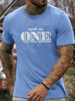 Men's Summer Casual Loose Size 100% Cotton Letter Print Round Neck Short Sleeve T-shirt Top