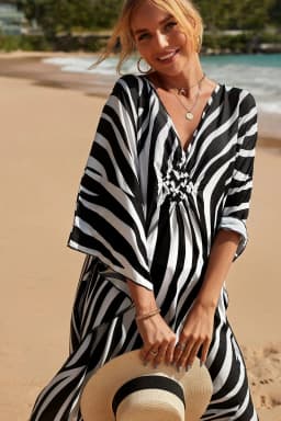 Plus Size Kaftan Dresses for Women Wave Neck Swimsuit Cover Up Caftan Dress Plus Size Oversized Long Beach Dress