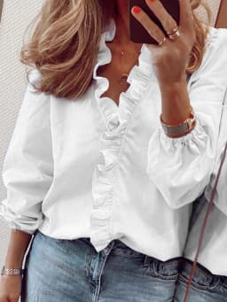 Casual Short Sleeve V Neck Ruffles Blouses Elegant Office Lady Shirts Summer Vintage Harajuku Loose Tops Female Boho Tunic