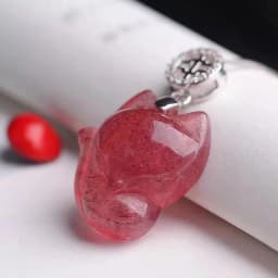 Natural Pink Crystal Strawberry Crystal Little Fox Fairy Women's Lucky Best Friend Pendant Necklace with Collar Chain