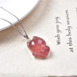 Natural Pink Crystal Strawberry Crystal Little Fox Fairy Women's Lucky Best Friend Pendant Necklace with Collar Chain