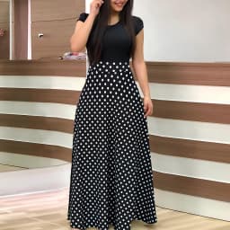 Spring/Summer Chic Midi Polka Dot Dress - Sexy Fit & Flare, Comfortable Knit, Easy-Care
