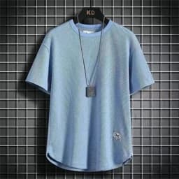 Black Waffle T-shirts For Men White Blue Tee Casual T shirt Oversized Tops 2024 Quality Unisex Short Tshirts Tees Men Clothing