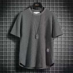 Black Waffle T-shirts For Men White Blue Tee Casual T shirt Oversized Tops 2024 Quality Unisex Short Tshirts Tees Men Clothing