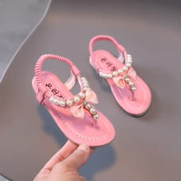 Girls Pearls Sandals Rhinestone Kids Gladiator Sandals Butterfly-knot Princess Children's Sandals Flip Flops Beach Shoes Soft