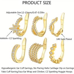 1Pc Hypoallergenic Huggie Earring Cuff for Women Men Sparkling Cubic Zerconia Fake Cartilage Clip On Earing No Piercing Jewelry