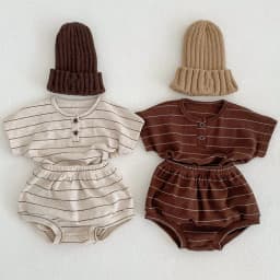 2024 Summer Lining Baby Clothing Set Striped Tee and Bloomer 2 Pcs Boy Clothes Suit Outfits Infant Cute Pure Clothing Set