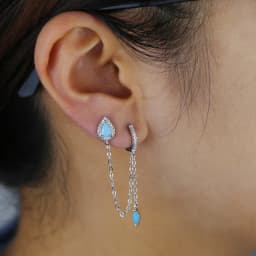 New Arrived Fashion Women Girl Jewelry Gold Color Blue Turquoises CZ Stone Tassel Chain Dangling Earring