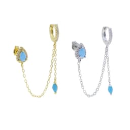 New Arrived Fashion Women Girl Jewelry Gold Color Blue Turquoises CZ Stone Tassel Chain Dangling Earring