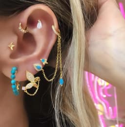 New Arrived Fashion Women Girl Jewelry Gold Color Blue Turquoises CZ Stone Tassel Chain Dangling Earring