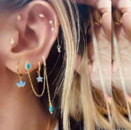 New Arrived Fashion Women Girl Jewelry Gold Color Blue Turquoises CZ Stone Tassel Chain Dangling Earring