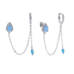 New Arrived Fashion Women Girl Jewelry Gold Color Blue Turquoises CZ Stone Tassel Chain Dangling Earring