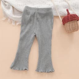 Spring Autumn Baby Solid Ruffle Ribbed Leggings Girl Infant Pit Striped Casual Flare Pants Girl Children Fashion Cotton Trousers