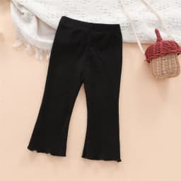 Spring Autumn Baby Solid Ruffle Ribbed Leggings Girl Infant Pit Striped Casual Flare Pants Girl Children Fashion Cotton Trousers