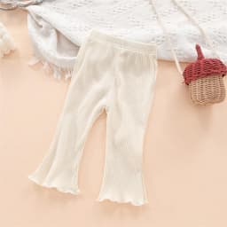 Spring Autumn Baby Solid Ruffle Ribbed Leggings Girl Infant Pit Striped Casual Flare Pants Girl Children Fashion Cotton Trousers