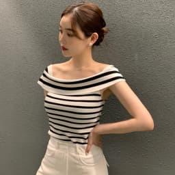 Summer Fashion Stripe Knitted T-shirt Women Sexy Off Shoulder Short Sleeve Slim Top