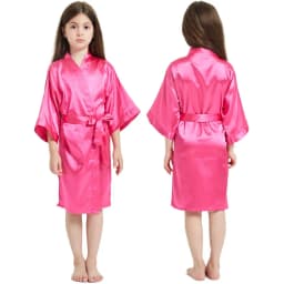 Kids Satin Black Kimono Robe Solid Girl Peacock Bath Robes for Wedding Spa Party Gifts Bridal Lingerie Sleepwear Bathrobe
