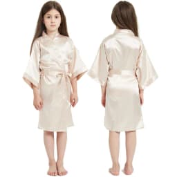 Kids Satin Black Kimono Robe Solid Girl Peacock Bath Robes for Wedding Spa Party Gifts Bridal Lingerie Sleepwear Bathrobe