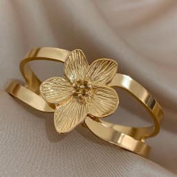 316L Stainless Steel Gold Plated Cuff Bangle Bracelet for Women Fashion Big Flower Chunky Bracelets Waterproof Jewelry