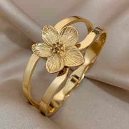 316L Stainless Steel Gold Plated Cuff Bangle Bracelet for Women Fashion Big Flower Chunky Bracelets Waterproof Jewelry