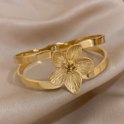 316L Stainless Steel Gold Plated Cuff Bangle Bracelet for Women Fashion Big Flower Chunky Bracelets Waterproof Jewelry