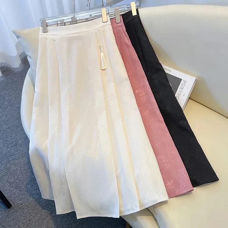 2024 Summer Women Fashion New Chinese Traditional Skirts Girls Comfortable Baggy Elastic Dress Female Versatile Slimming Skirts