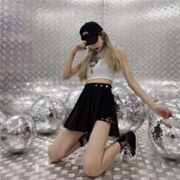 2024 Pleated Girls Gothic Half Skirts Summer Harajuku Punk Style Plaid Irregular Skirts Women Asymmetrical High Waist Black Skir