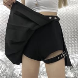 2024 Pleated Girls Gothic Half Skirts Summer Harajuku Punk Style Plaid Irregular Skirts Women Asymmetrical High Waist Black Skir