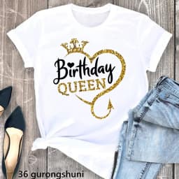 Birthday Gift For Girls Birthday Queen Graphic Print Tshirt Women'S Clothing Gray/Green/Yellow/Pink/Black/White T-Shirt Femme