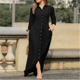 SpringSummer Women's L-5XL Plus Size Elegant Neutral Style Cotton Linen Long Dress Long Sleeved Lapel Solid Color Loose Casual