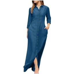 SpringSummer Women's L-5XL Plus Size Elegant Neutral Style Cotton Linen Long Dress Long Sleeved Lapel Solid Color Loose Casual