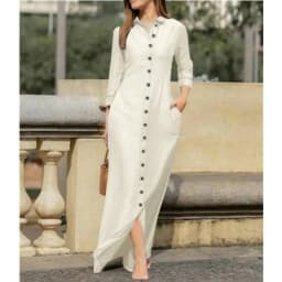 SpringSummer Women's L-5XL Plus Size Elegant Neutral Style Cotton Linen Long Dress Long Sleeved Lapel Solid Color Loose Casual