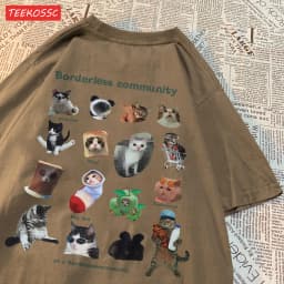 Summer Cotton Women T-Shirts Cute Cats Picture Prints Short Sleeve O-Neck Soft Breathable Tops Casual Oversize Female Clothes